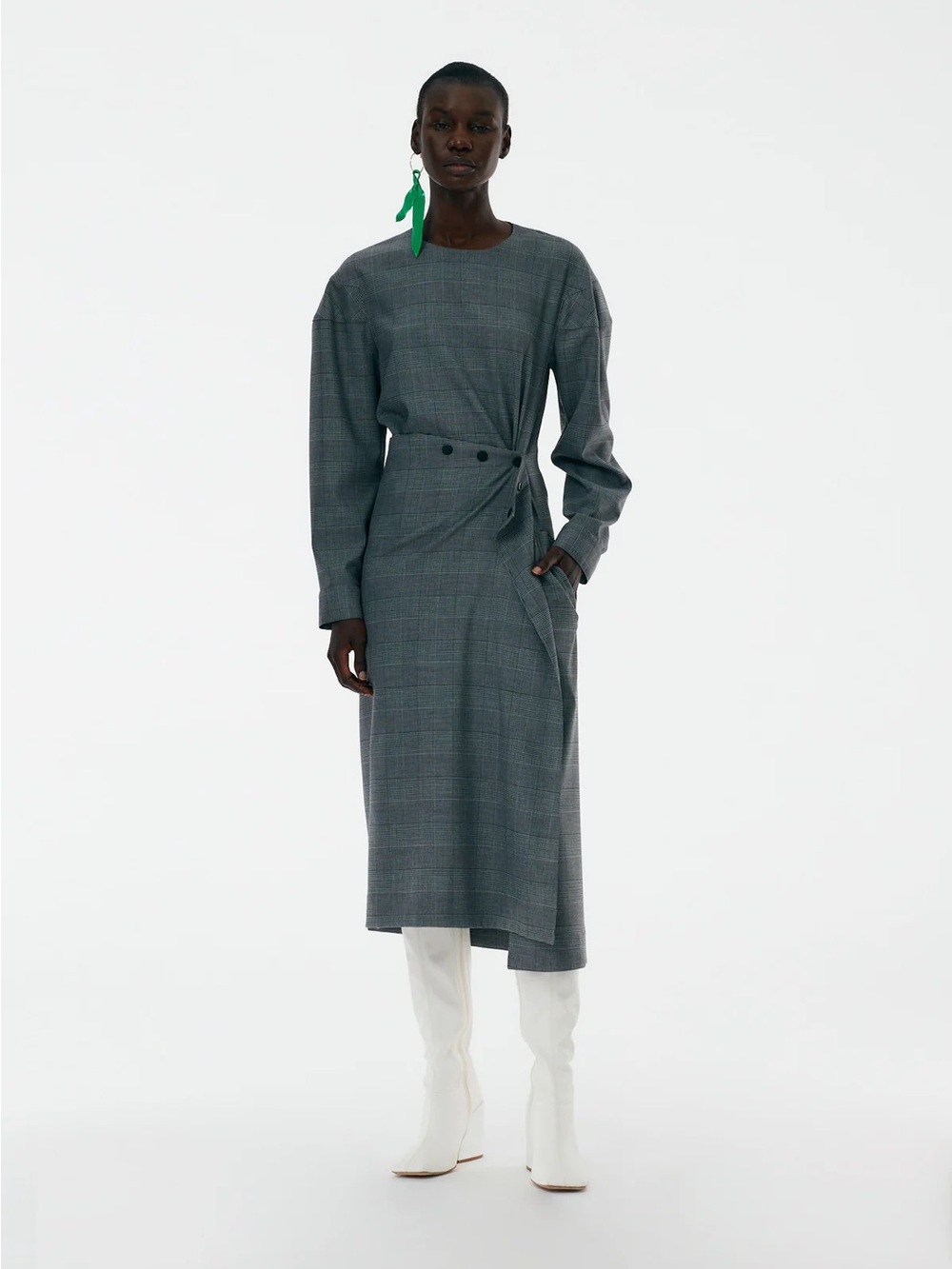Tibi Menswear Collage Asymmetric Flap Snap Dress